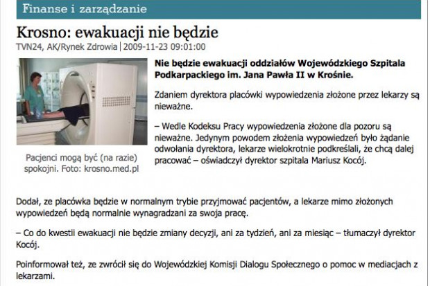 Rzecznik praw pacjenta pisze do lekarzy z szpitala w Krośnie