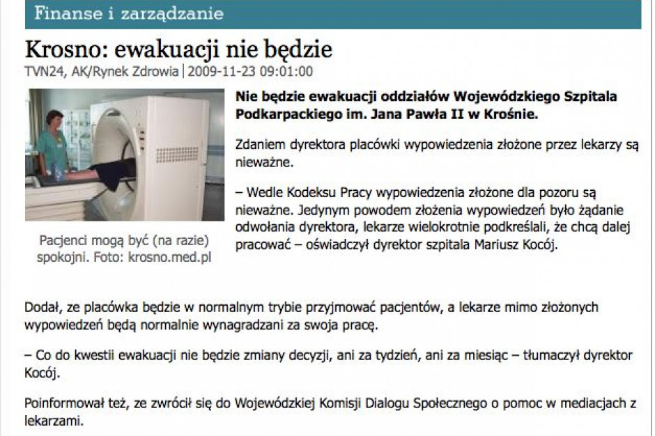 Rzecznik praw pacjenta pisze do lekarzy z szpitala w Krośnie