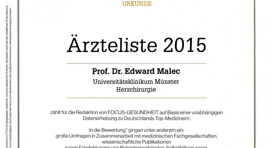 Prof. Edward Malec najlepszym lekarzem w Niemczech. Fot. Fundacja Cor Infantis Prof. Edward Malec po raz kolejny najlepszym lekarzem w Niemczech