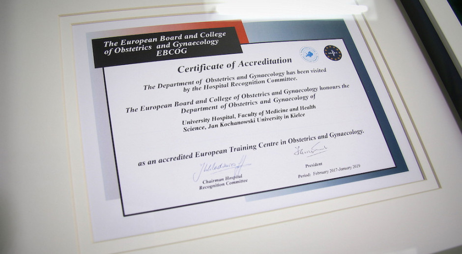 Kielce: Klinika Położnictwa i Ginekologii WSzZ z certyfikatem EBCOG