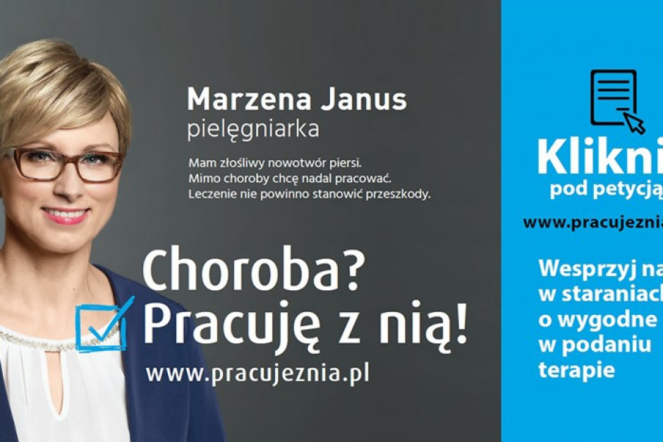Jeden z plakatów kampanii ''Choroba? Pracuję z nią!''. Fot. Materiały prasowe Co czwarty Polak z chorobą przewlekłą nie pracuje zawodowo, a może być inaczej...