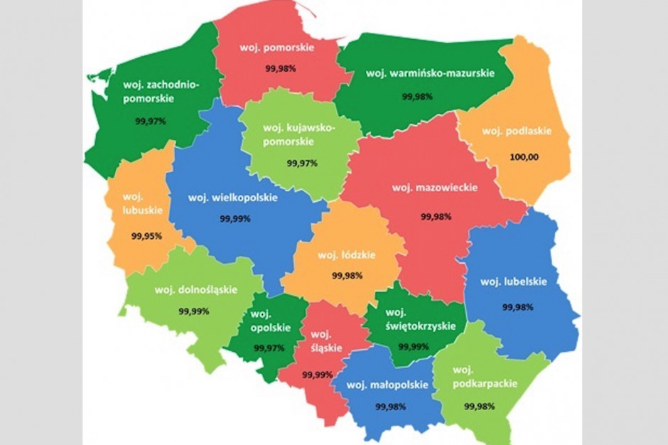 ZUS pochwali się także danymi dotyczącymi procenta e-zwolnień wystawianych w poszczególnych wojewodztwach. Fot. mat. ZUS Zachodniopomorski ZUS: e-zwolnienie to już standard