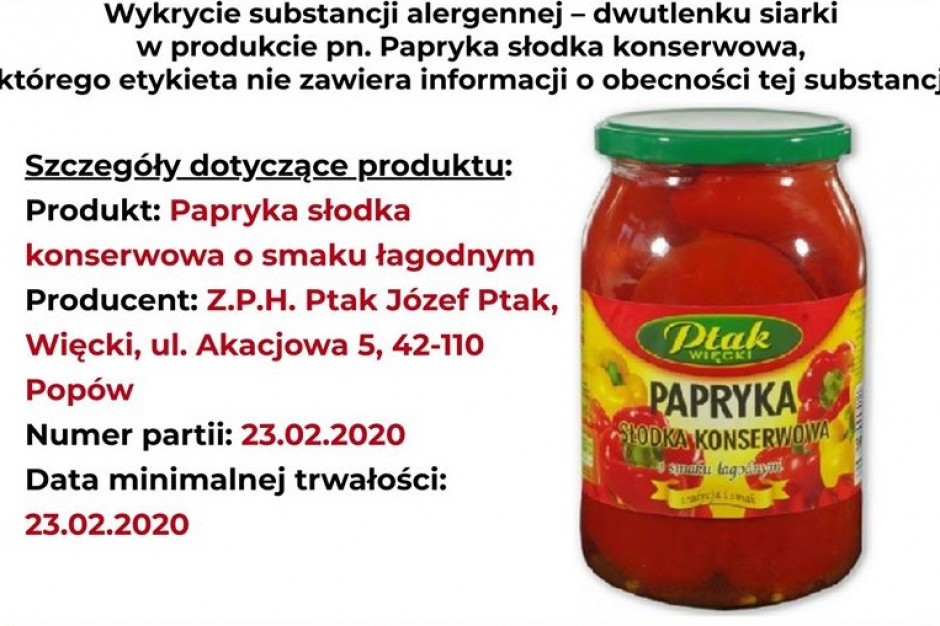 Fot. GIS GIS o wykryciu substancji alergennej w produkcie spożywczym