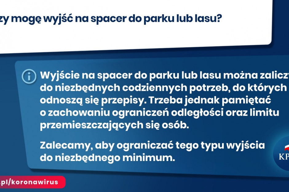 Czy mogę wyjść na spacer do parku? Na te i inne pytania odpowiada rządowy portal gov.pl/koronawirus. Fot. MZ/Twitter Na gov.pl/koronawirus odpowiedzi na pytania, co wolno zgodnie z nowymi zasadami