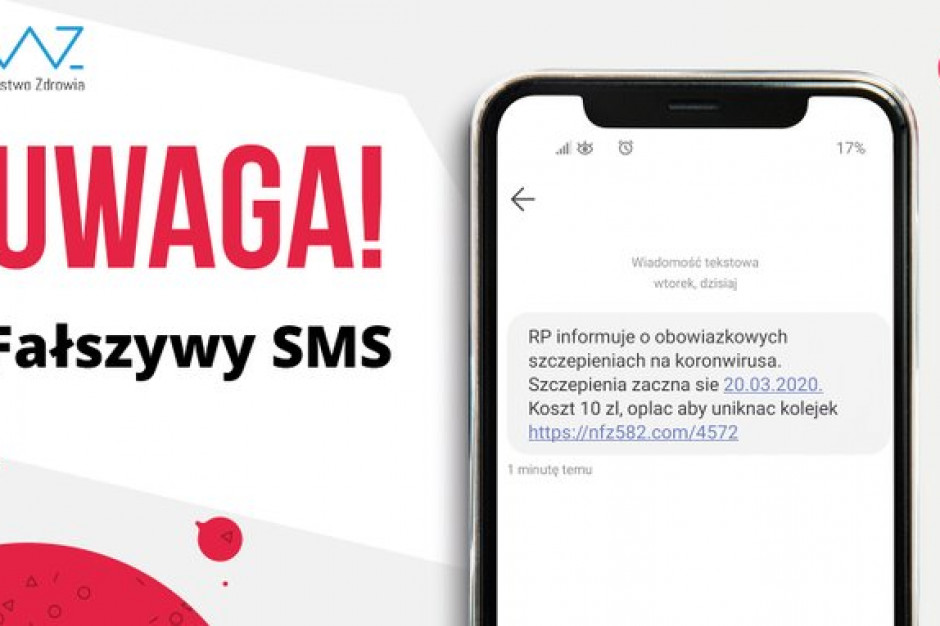 Ostrzeżenie Ministerstwa Zdrowia przed fake news. Fot. Ministerstwo Zdrowia/Twitter Ministerstwo Zdrowia ostrzega przed fałszywymi SMS-ami o szczepionce na koronawirusa