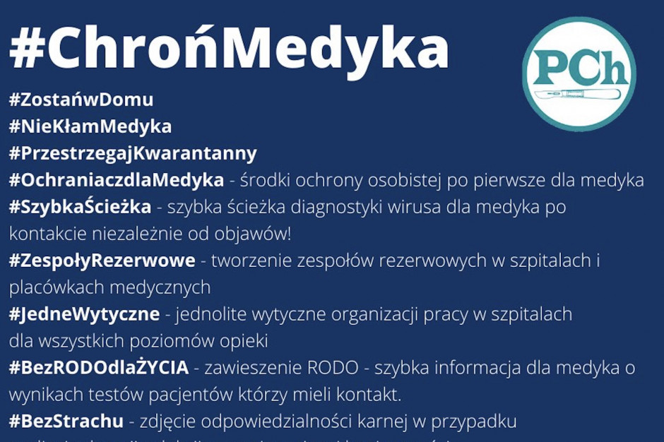 Lekarze apelują o większą liczbę testów na koronawirusa; FOT. Twitter Porozumienie Chirurgów: 24 lekarzy na Mazowszu z koronawirusem, apelujemy o testy!