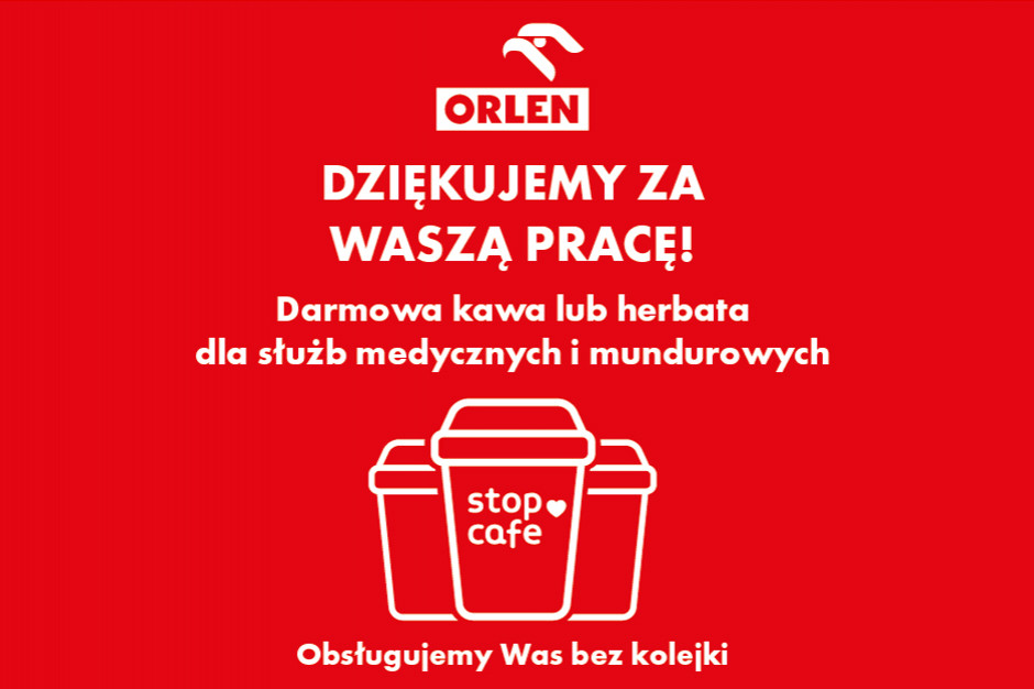 Stacje Orlen utrzymują darmową kawę i obsługę bez kolejki dla ratowników medycznych do końca kwietnia. Fot. Orlen/Twitter Sieć stacji paliw: ratownicy napiją się gratisowej kawy i ominą kolejki co najmniej do...