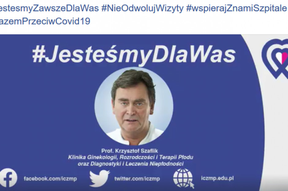 Prof. Krzysztof Szaflik podkreśla, że nawet w okresie pandemii ciężarne powinny mieć wykonywane badania prenatalne w określonym czasie ciąży. Fot. Instytut CZMP/Facebook Szefowie klinik Matki Polki zwrócili się pacjentów: jesteśmy dla Was, nie odkładajcie leczenia!