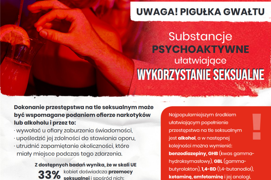 Broszura dotycząca substancji psychoaktywnych ułatwiających wykorzystanie seksualne, popularnie zwanych pigułkami gwałtu. Fot. GUMed Uwaga, pigułka gwałtu! – powstała broszura o objawach odurzenia i jak się chronić