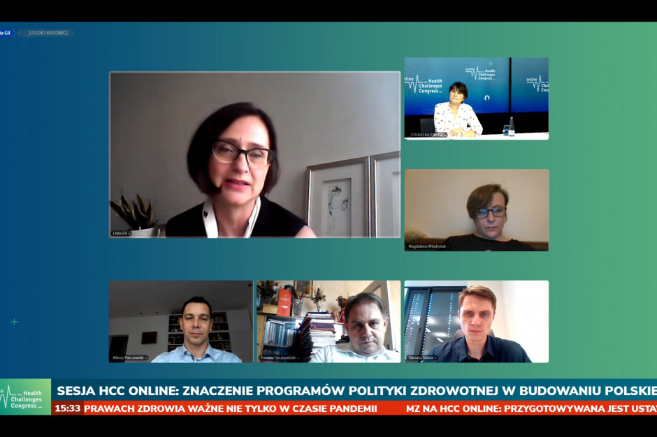 Sesja: "Znaczenie programów polityki zdrowotnej (PPZ) w budowaniu polskiego modelu Value Based Healthcare". Fot. PTWP HCC Online: eksperci o programach polityki zdrowotnej