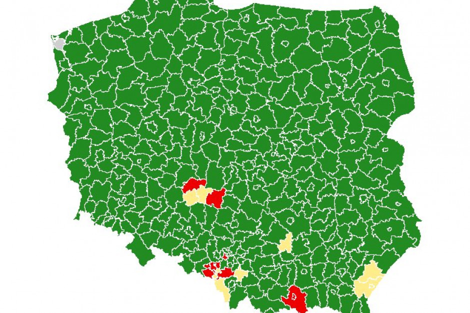 "Covidowa" mapa obostrzeń w Polsce; FOT. Twitter/MZ Powiat pszczyński nie chce być napiętnowany z powodu dużej liczby testów na COVID-19