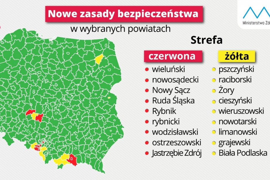 Aktualizacja listy powiatów włączonych do żółtej i czerwonej strefy od 14 sierpnia. Fot. MZ/Twitter Wiceminister zdrowia: nowa lista czerwonych i żółtych obszarów, a na niej 18 powiatów i miast