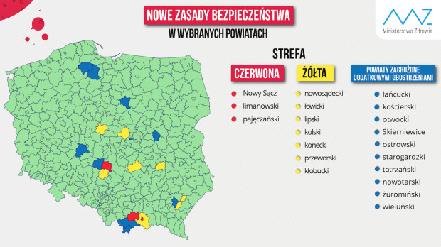Nowa mapa obostrzeń z powodu koronawirusa FOT. Twitter/MZ
