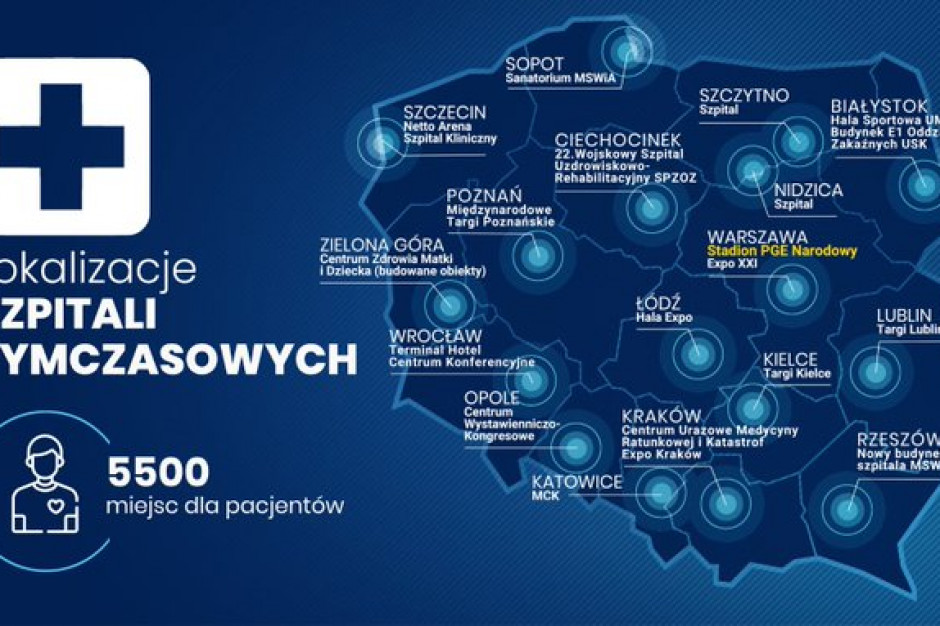 Mapa szpitali tymczasowych Fot. Twitter MZ: lista szpitali tymczasowych