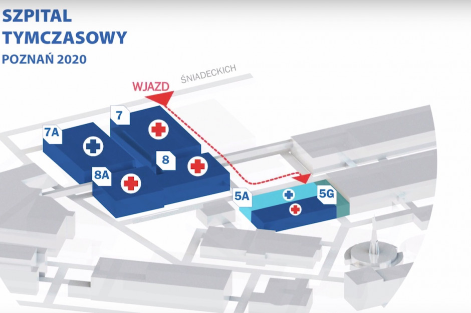 Plan szpitala tymczasowego w Poznaniu; FOT. YouTube/mtp.pl Poznań: szpital tymczasowy na terenie MTP ma ruszyć 1 lutego