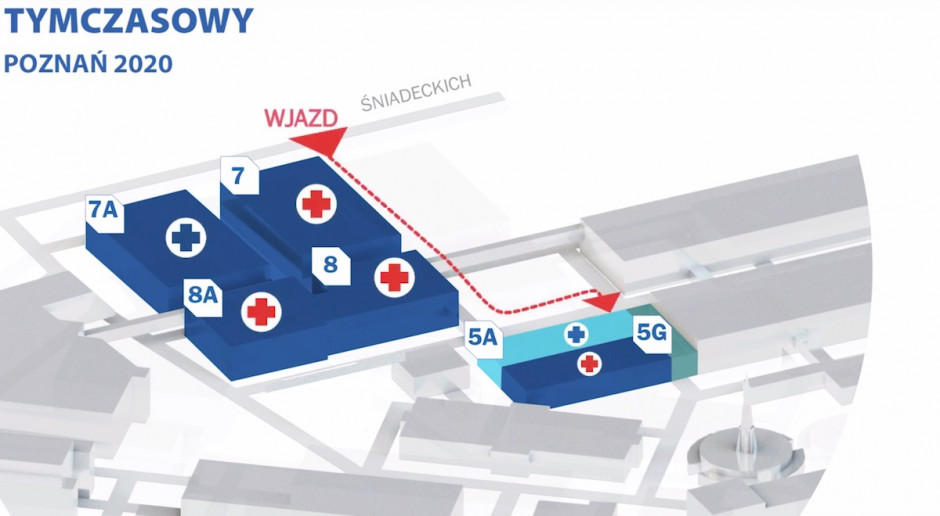 Plan szpitala tymczasowego w Poznaniu; FOT. YouTube/mtp.pl Poznań: 30 listopada pierwsi pacjenci mają trafić do szpitala na terenie MTP