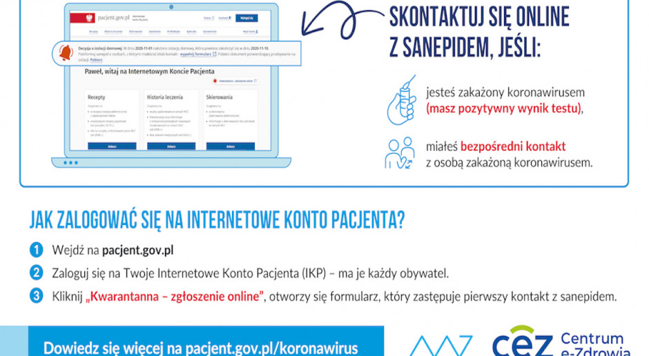 CeZ: bezpośrednio z Internetowego Konta Pacjenta można zgłosić kwarantannę do sanepidu