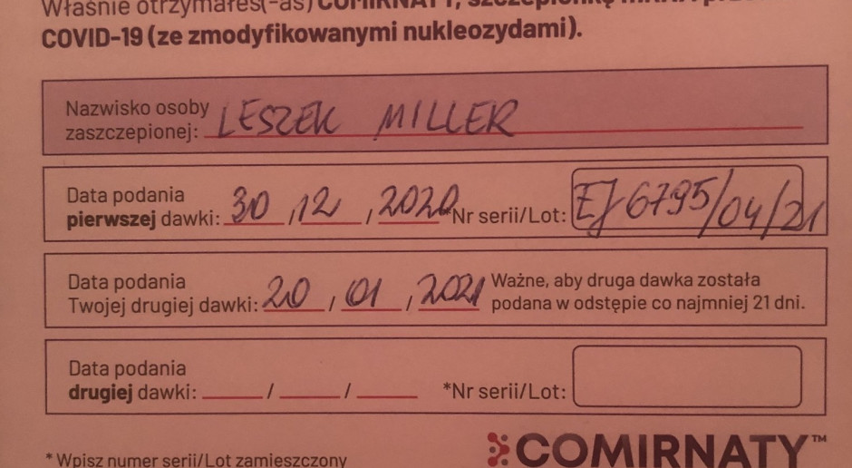 Leszek Miller i Krystyna Janda już po szczepieniu przeciw Covid-19. Niedzielski zleca kontrolę szczepień spoza grupy zero