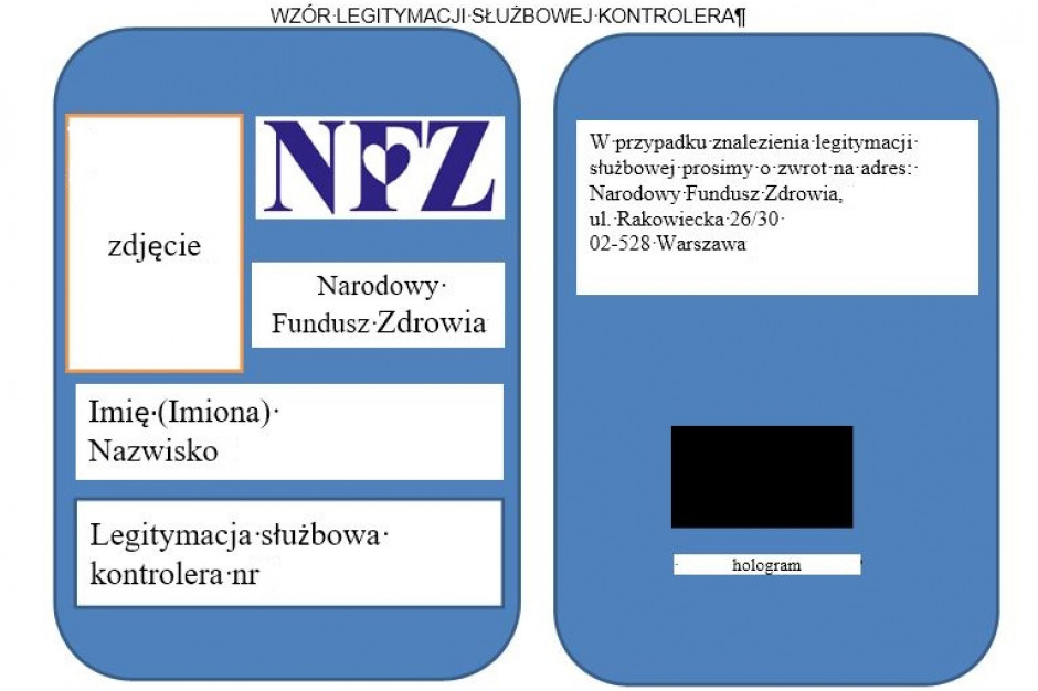 Wzór legitymacji kontrolera NFZ. FOT. NFZ NFZ: nowy wzór legitymacji kontrolerów Funduszu. Sprawdź, kiedy Cię odwiedzą
