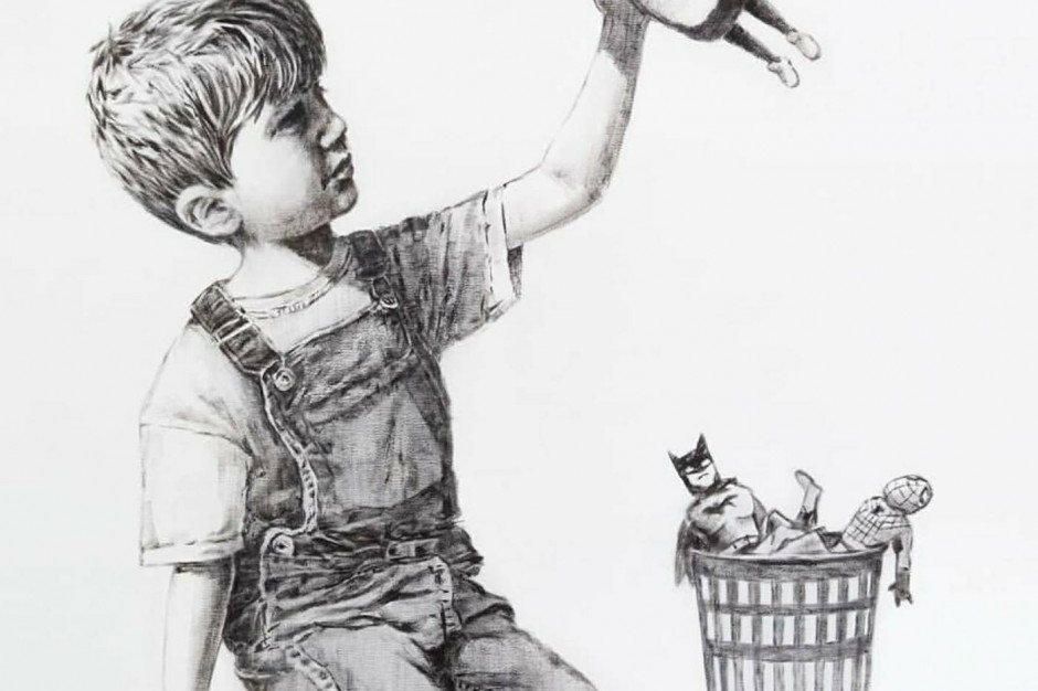 Obraz pt. Game Changer pojawił się w budynku szpitala w Southampton na południu Anglii w maju 2020 roku, gdy trwała pierwsza fala pandemii koronawirusa. Fot. Instagram Banksy Obraz Banksy'ego - hołd dla służby zdrowia - sprzedany za rekordową cenę