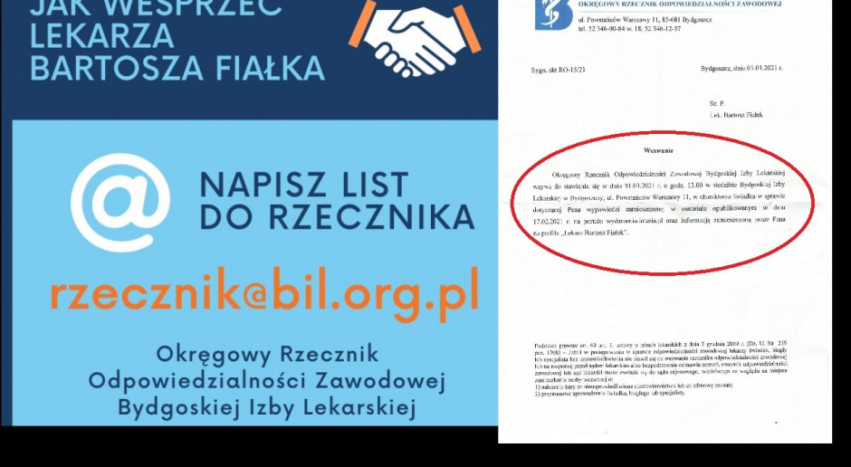 Nauczyciele bronią lekarza Bartosza Fiałka. "Piszemy maile do rzecznika"