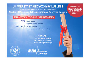 Studia podyplomowe „Master of Business Administration w ochronie zdrowia” prowadzone na Uniwersytecie Medycznym w Lublinie