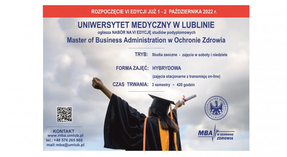 Studia podyplomowe  „Master of Business Administration w ochronie zdrowia” prowadzone przez Uniwersytet Medyczny w Lublinie