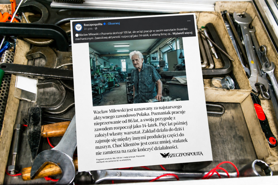 Ma 100 lat i nie zamierza iść na emeryturę. Polski mechanik pracuje nieprzerwanie już prawie 90 lat